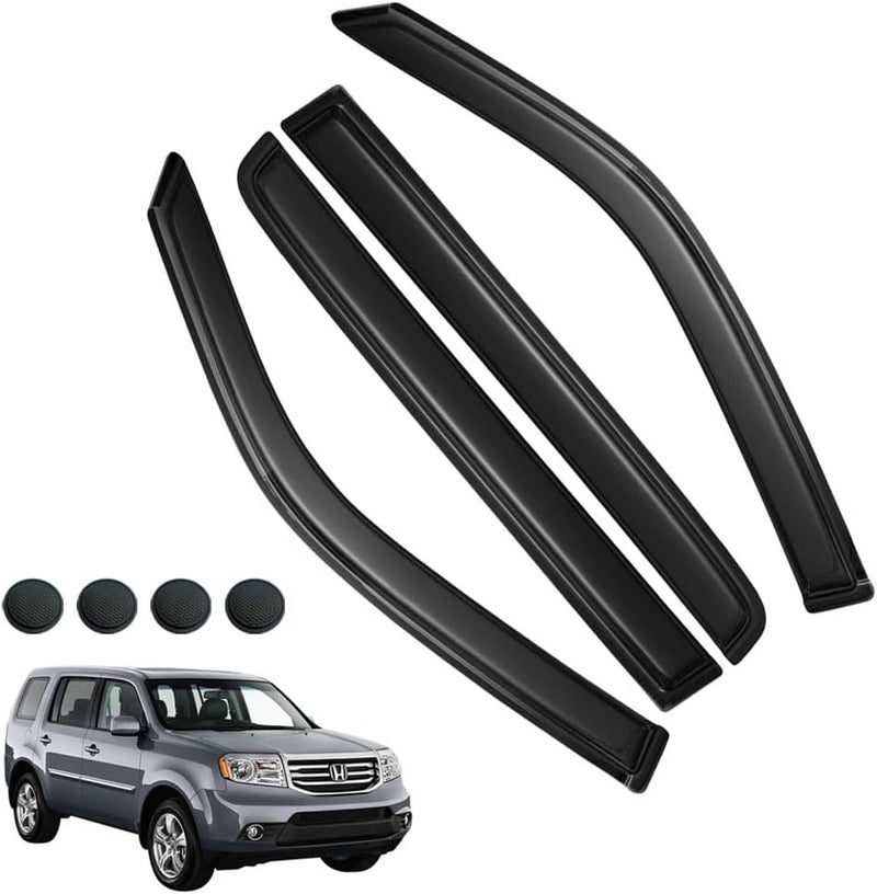 LETINGFAR Rain Guards for Honda Pilot 2009-2015, Tape-on Side Window Deflectors, Window Visors for Honda Cars, 4 Rain Guards & 4 Car Coasters - Image 1